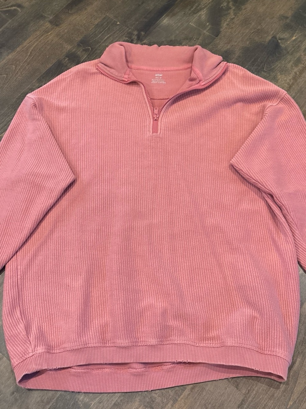 American Eagle Outfitters Pink Ribbed Quarter-Zip Sweatshirt